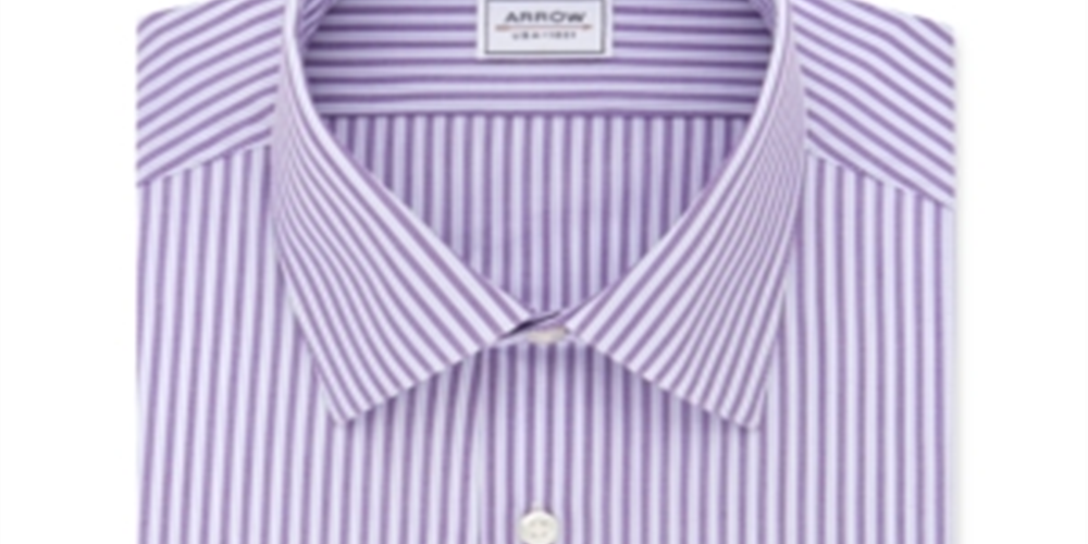 Arrow Men's Athletic Fit Stripe Dress Shirt Purple Size 17-17.5