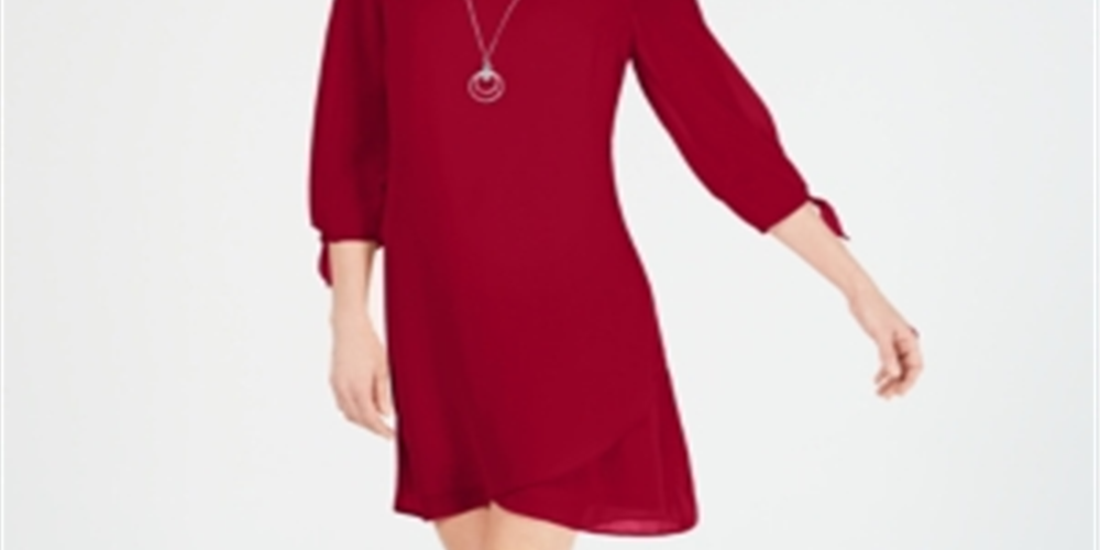 JM Collection Women's Tie Sleeve Necklace Dress Red Size Petite S