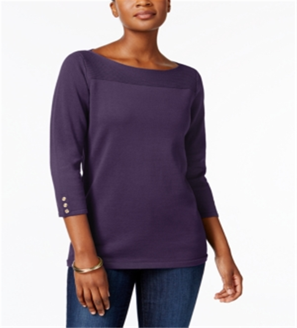 Karen Scott Women's Cotton Boat Neck Top Purple Size Small