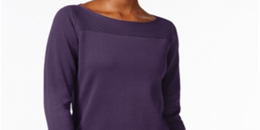Karen Scott Women's Cotton Boat Neck Top Purple Size Small