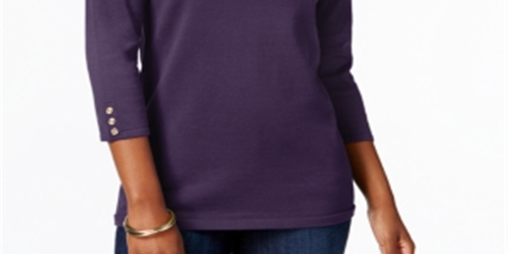 Karen Scott Women's Cotton Boat Neck Top Purple Size Small