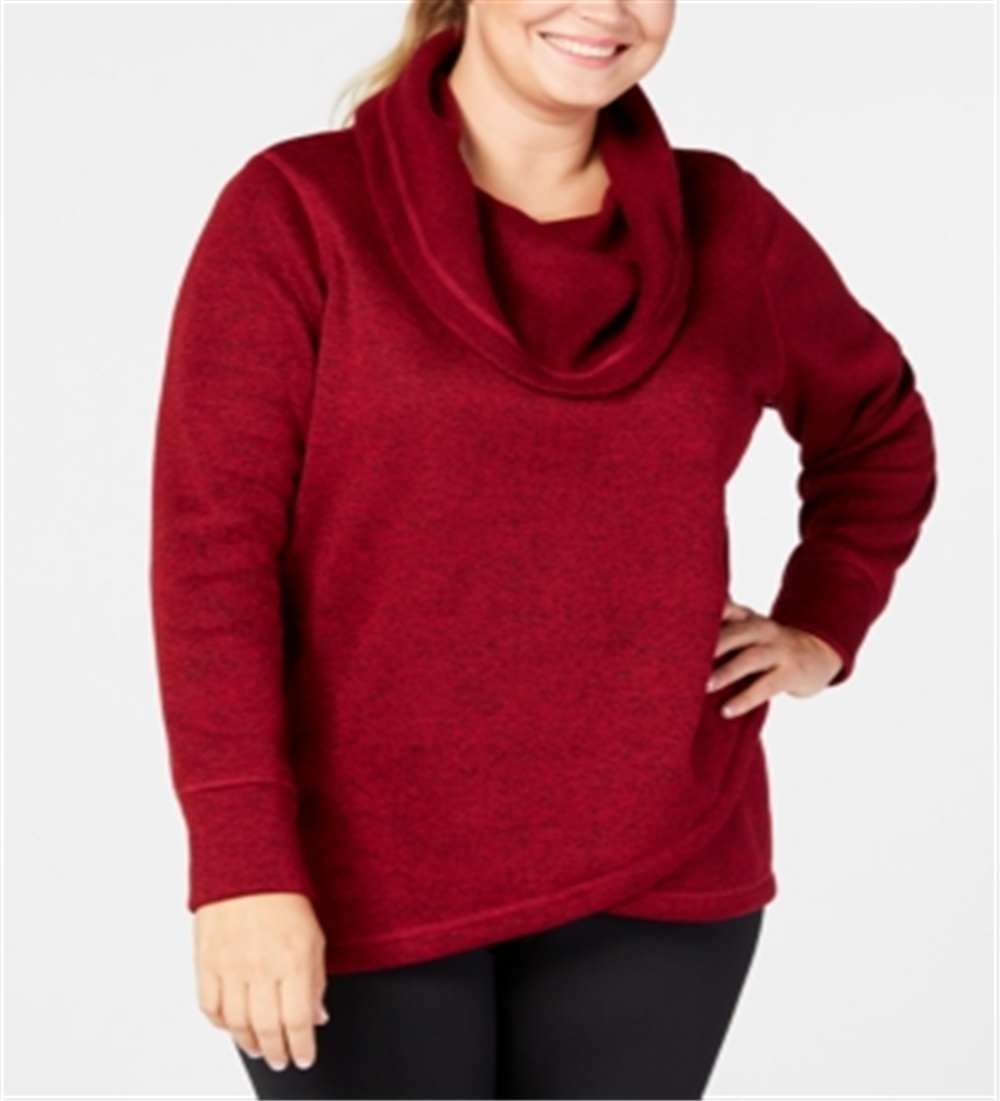 Ideology Women's Plus Cowl Neck Pullover Red Size 2X