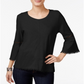 Style & Co Women's Crochet Trim Bell Sleeve Top Black Size Petite S