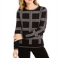 Charter Club Women's Patterned Jewel Neck Blouse Black X-Small