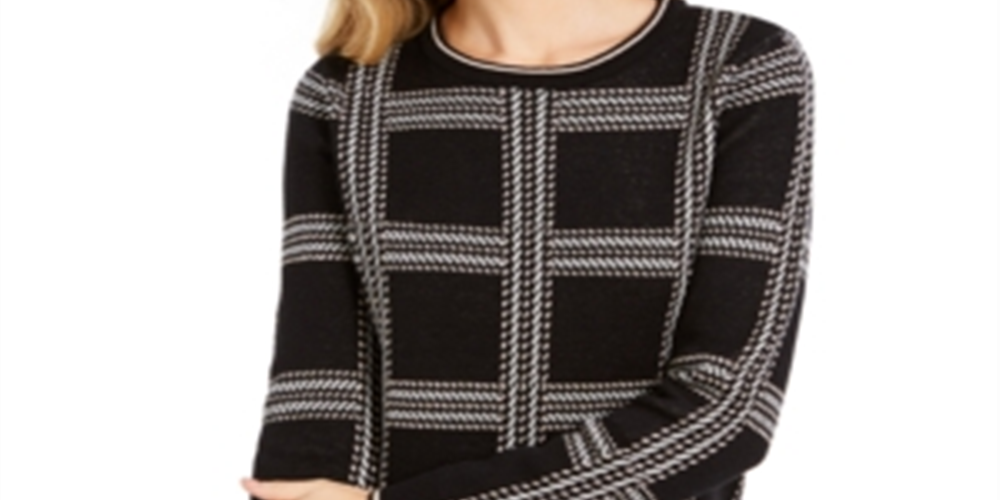 Charter Club Women's Patterned Jewel Neck Blouse Black X-Small