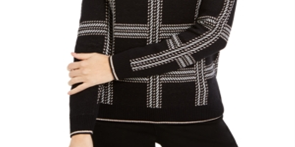 Charter Club Women's Patterned Jewel Neck Blouse Black X-Small