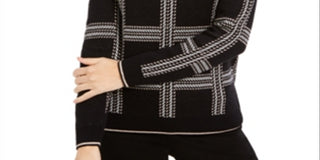 Charter Club Women's Patterned Jewel Neck Blouse Black X-Small