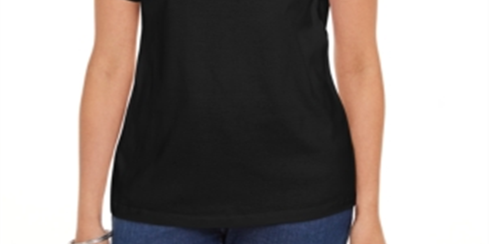 Karen Scott Women's Cotton Open Trim V Neck T-Shirt Black Size Small