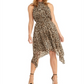 Rachel Roy Women's Animal Print Sleeveless Turtle Neck MIDI Fit Flare Party Dress Brown Size Large