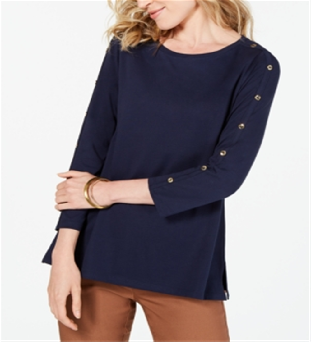 Charter Club Women's Supima Cotton Embellished Top Blue Size Medium