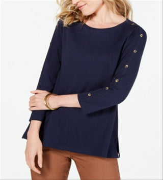 Charter Club Women's Supima Cotton Embellished Top Blue Size Medium