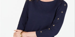 Charter Club Women's Supima Cotton Embellished Top Blue Size Medium