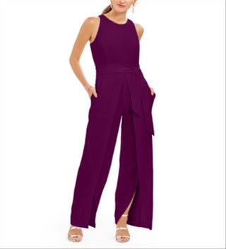 INC International Concepts Women's Belted Flyaway Leg Jumpsuit Wine Size 8
