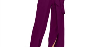 INC International Concepts Women's Belted Flyaway Leg Jumpsuit Wine Size 8