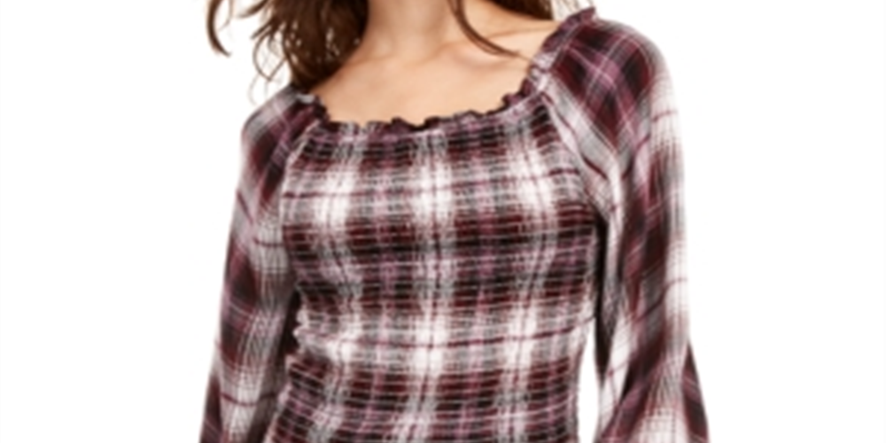 American Rag Junior's Printed Smocked Poet-Sleeved Blouse Red Size XX-Large