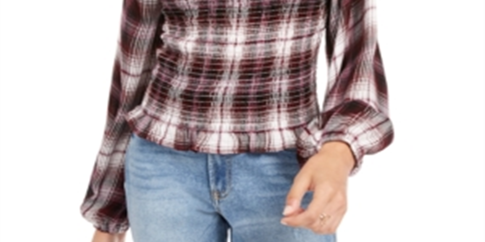 American Rag Junior's Printed Smocked Poet-Sleeved Blouse Red Size XX-Large