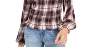 American Rag Junior's Printed Smocked Poet-Sleeved Blouse Red Size XX-Large