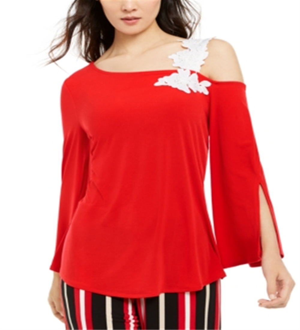 Alfani Women's One Shoulder Applique Top Red Size Medium