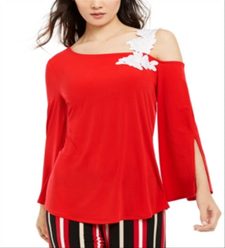 Alfani Women's One Shoulder Applique Top Red Size Medium