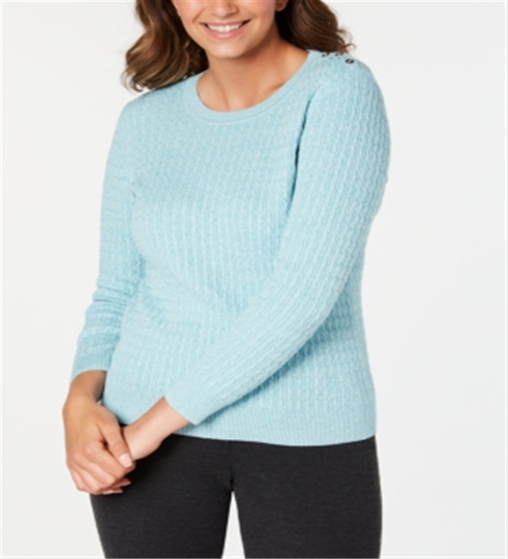 Karen Scott Women's Cotton Baby Cable Knit Sweater Blue Size Medium