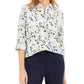 Charter Club Women's Printed Button Front Linen Blend Top White Size Petite X-Large