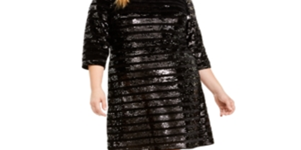 INC International Concepts Women's Plus Sequined Above Knee Sheath Dress Black Size 1X
