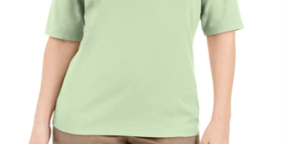 Karen Scott Women's Button Detail V Neck Top Green Size Medium