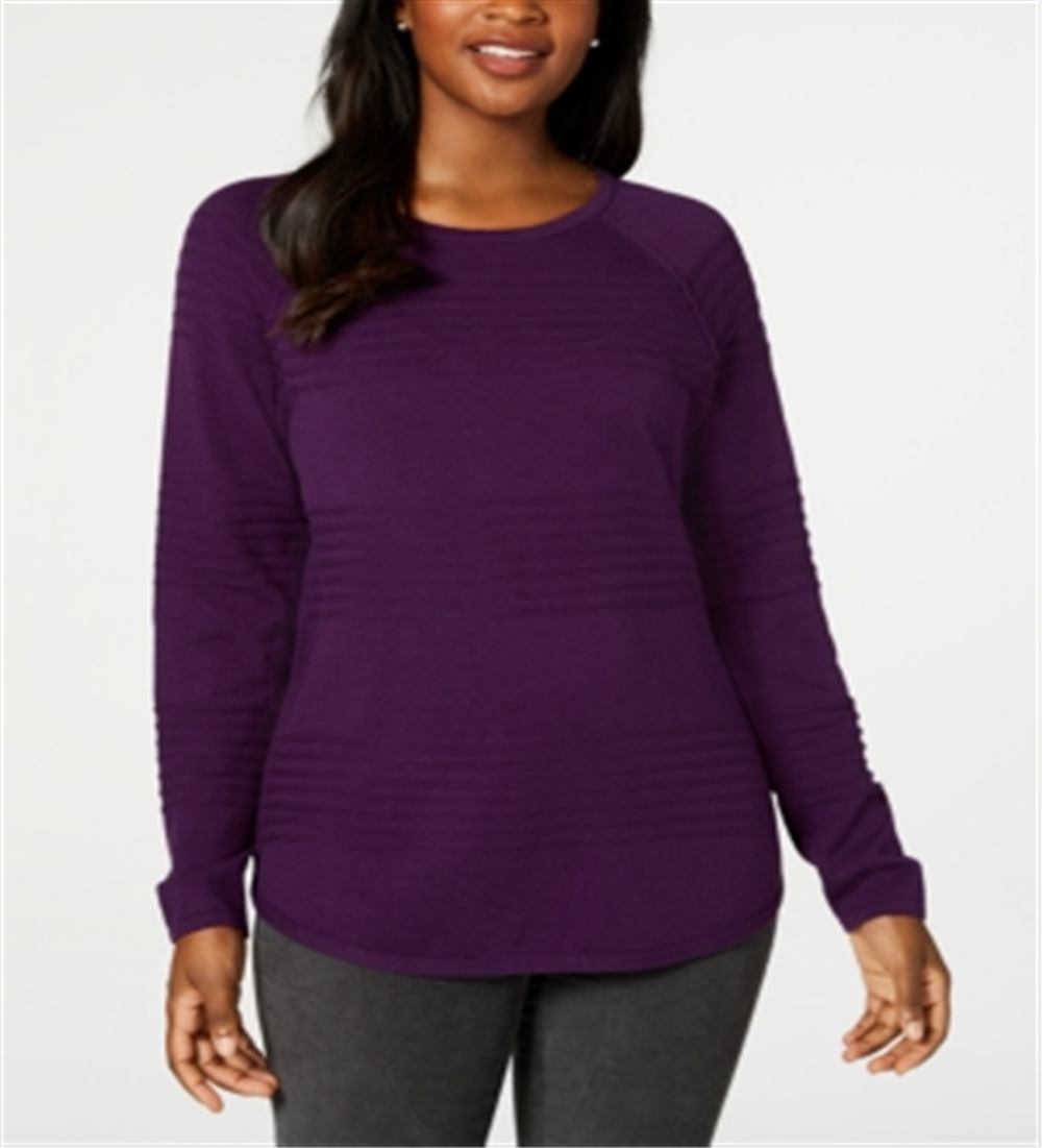Karen Scott Women's Ribbed Cotton Pullover Sweater Purple Size Large