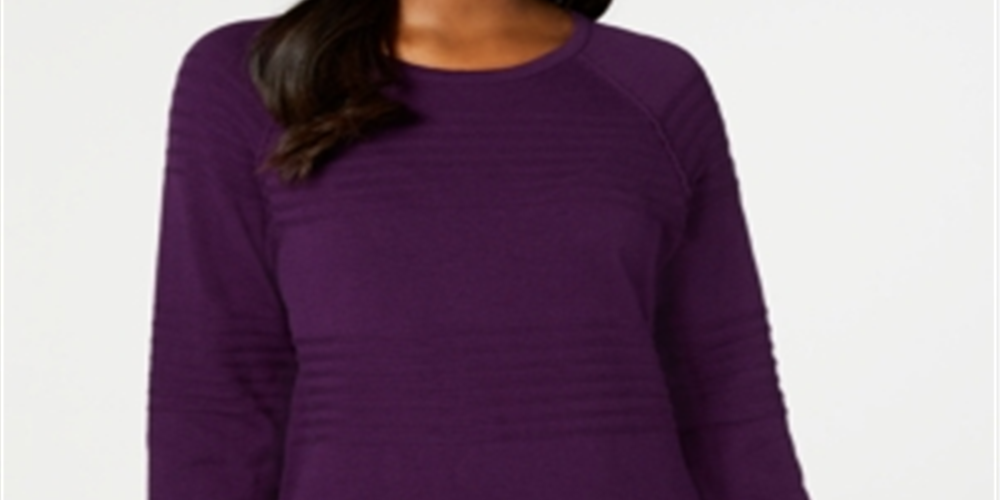 Karen Scott Women's Ribbed Cotton Pullover Sweater Purple Size Large