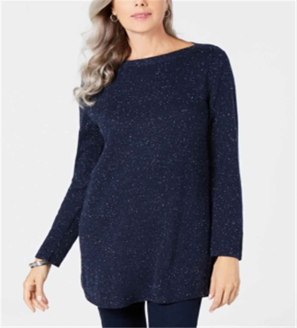 Karen Scott Women's Curved Hem Tunic Sweater Blue Size PS
