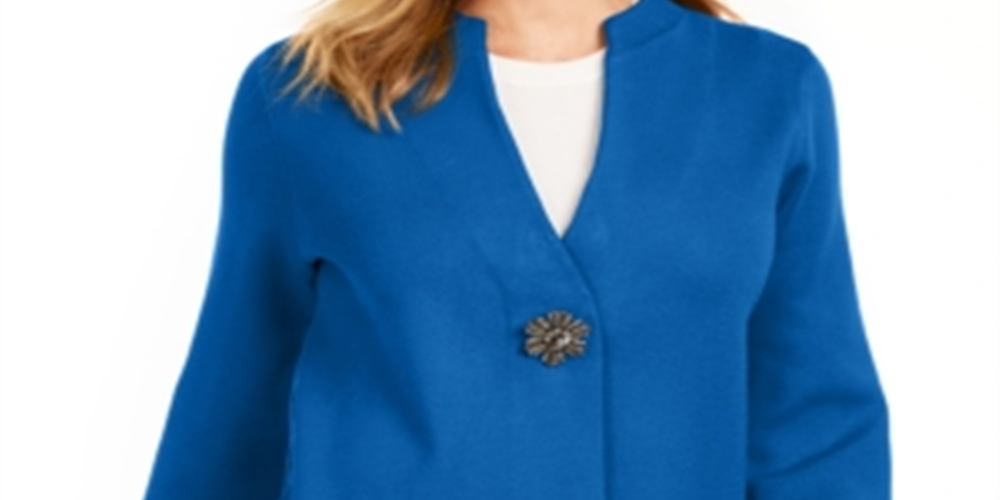 JM Collection Women's Holiday Party Brooch Cardigan Blue Size Small