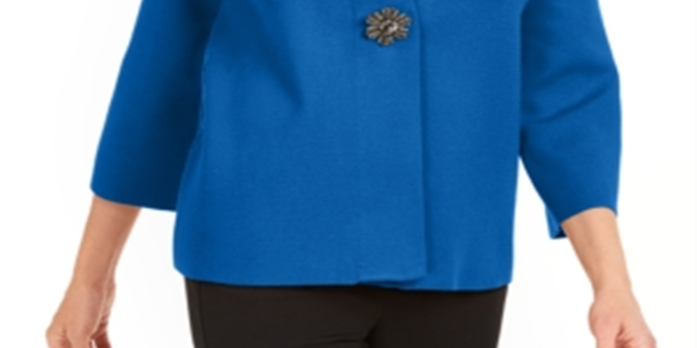 JM Collection Women's Holiday Party Brooch Cardigan Blue Size Small