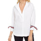 Tommy Hilfiger Women's Tie Sleeve Shirt White Size XS