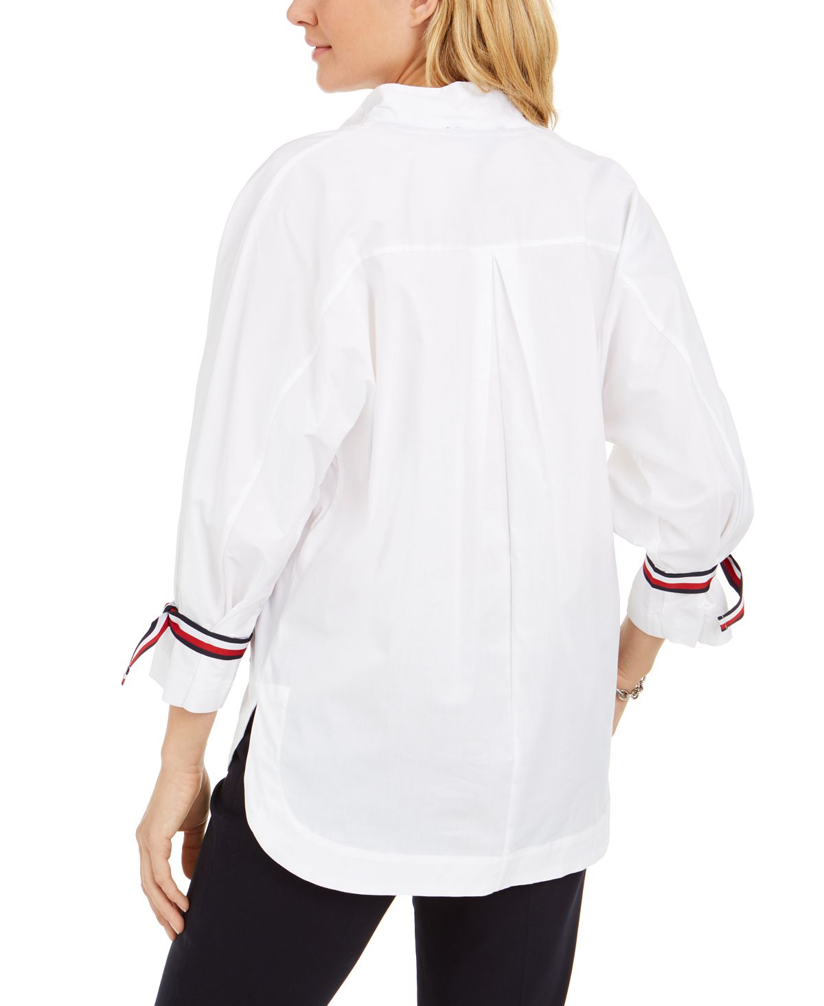Tommy Hilfiger Women's Tie Sleeve Shirt White Size XS