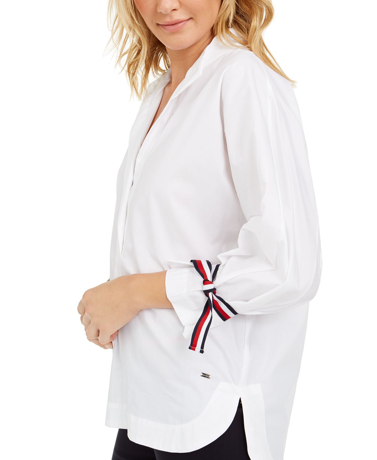 Tommy Hilfiger Women's Tie Sleeve Shirt White Size XS