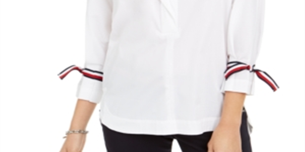 Tommy Hilfiger Women's Tie Sleeve Shirt White Size XS