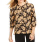 JM Collection Women's Foil Printed Pleat Back Top Black Size XX-Large