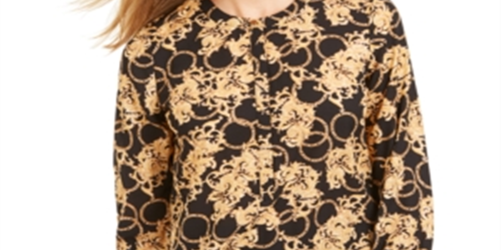 JM Collection Women's Foil Printed Pleat Back Top Black Size XX-Large