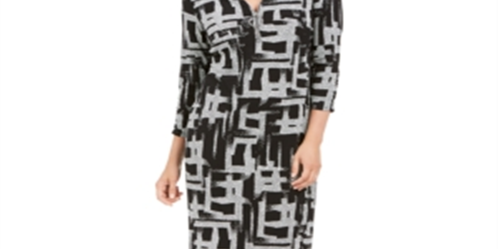 JM Collection Women's Printed Zip-Front Dress Black Size Medium