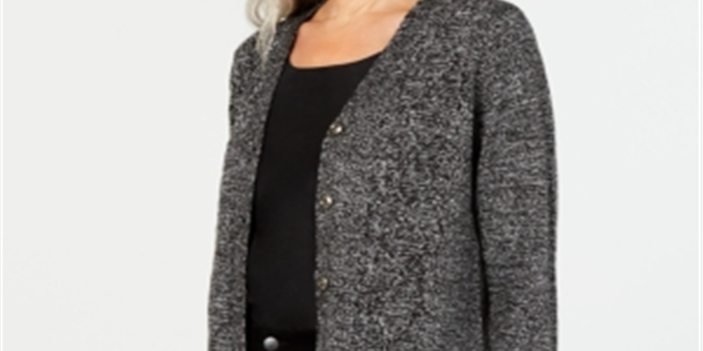 Karen Scott Women's Button Front Duster Cardigan Black Size Petite Medium