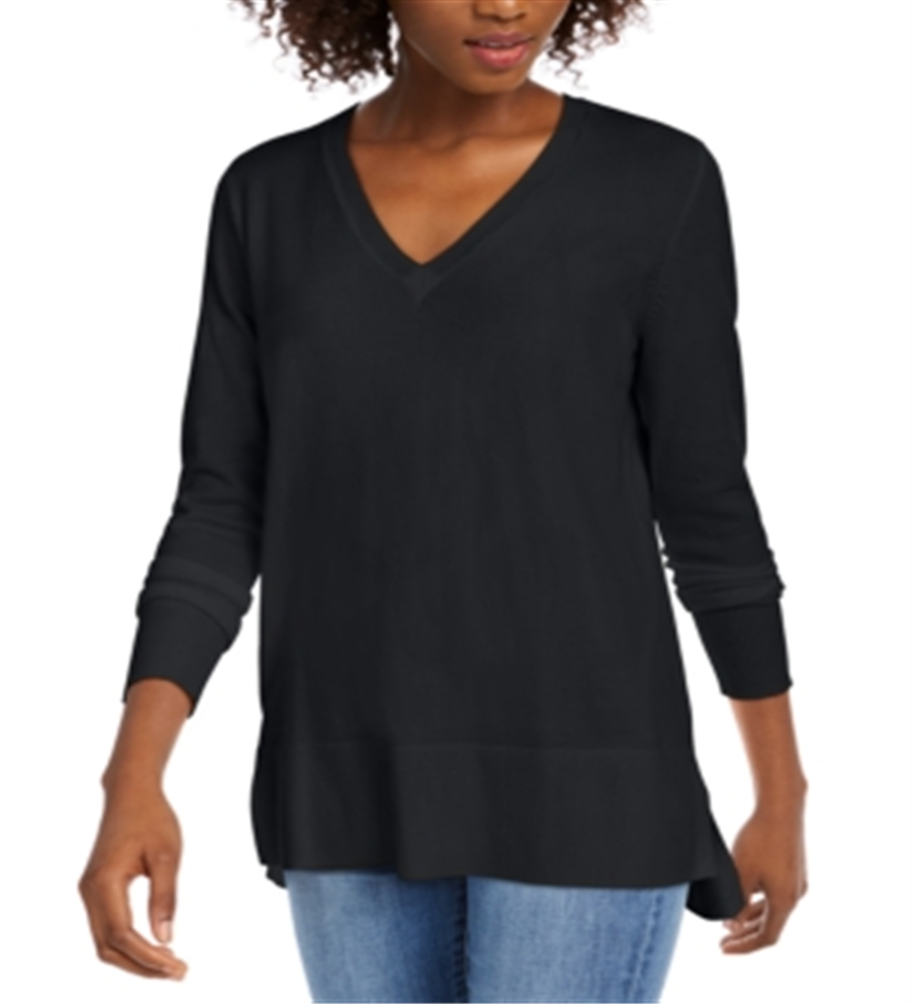 Maison Jules Women's V Neck Sweater Black Size X-Small