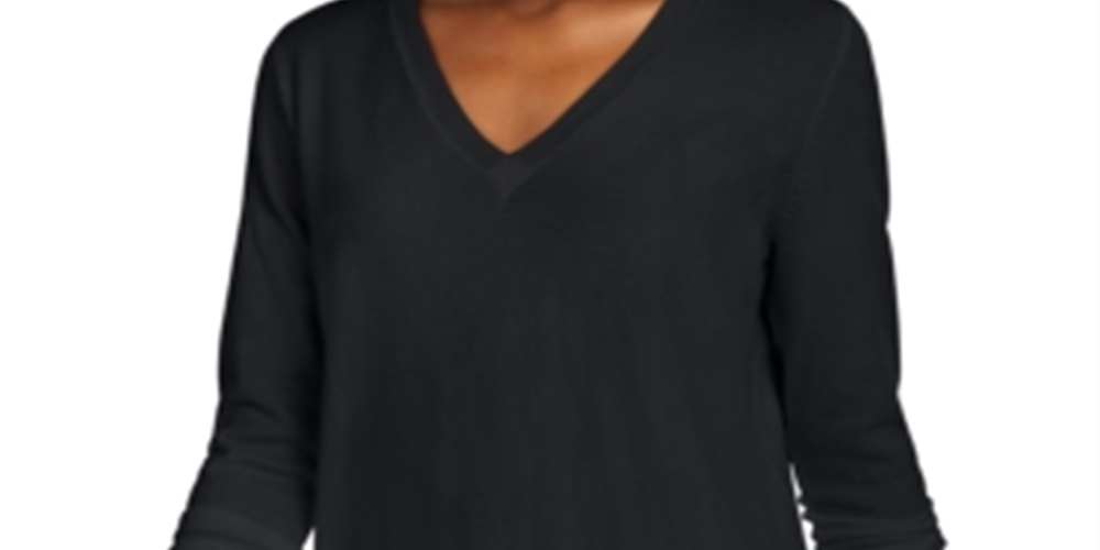 Maison Jules Women's V Neck Sweater Black Size X-Small