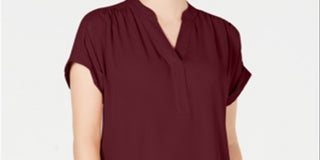 Charter Club Women's Split Neck Short-Sleeve Top Red Size Petite Small