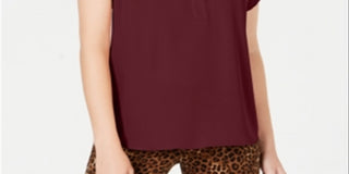 Charter Club Women's Split Neck Short-Sleeve Top Red Size Petite Small