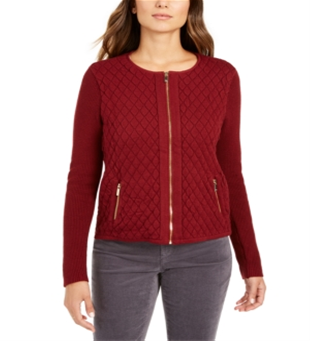 Charter Club Women's Quilted Sweater Jacket Red Size X-Large
