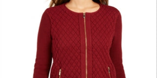 Charter Club Women's Quilted Sweater Jacket Red Size X-Large
