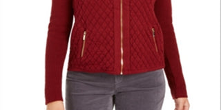 Charter Club Women's Quilted Sweater Jacket Red Size X-Large