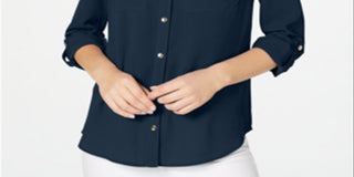 Charter Club Women's Two Pocket Shirt Blue Size Large