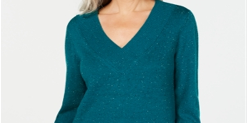 Karen Scott Women's V Neck Long-Sleeve Sweater Green Size Small
