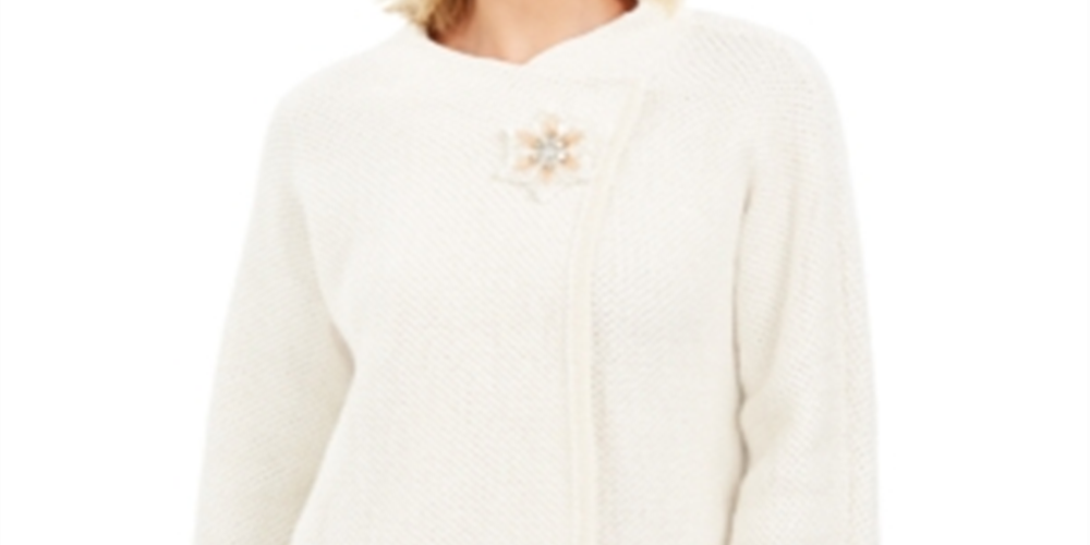 JM Collection Women's Holiday Party Metallic Textured Brooch Sweater Jacket White Size XX-Large